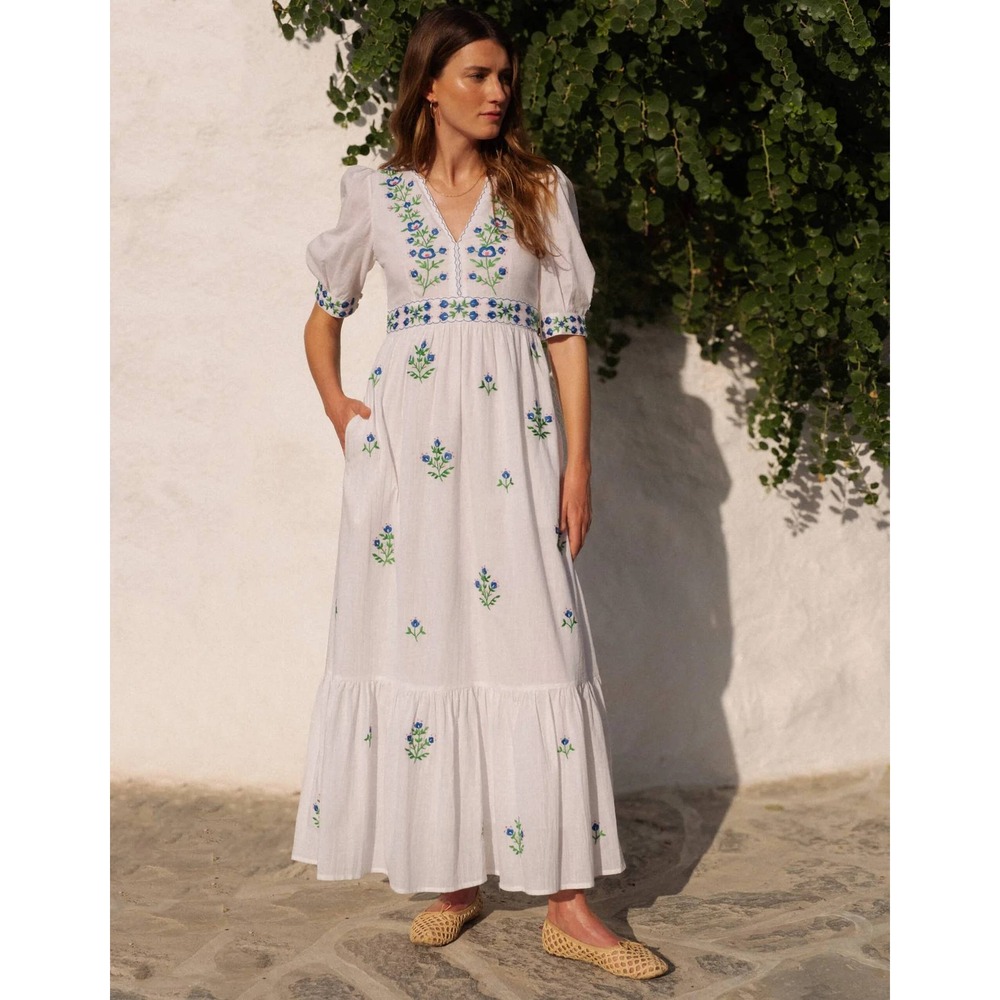 Pink City Prints Alicia Dress Size XL White Embroidered NWT Boho Chic Resort